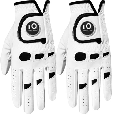 AXKAL Golf Gloves Men with Ball Marker 2 Pack(White, ML, Left)