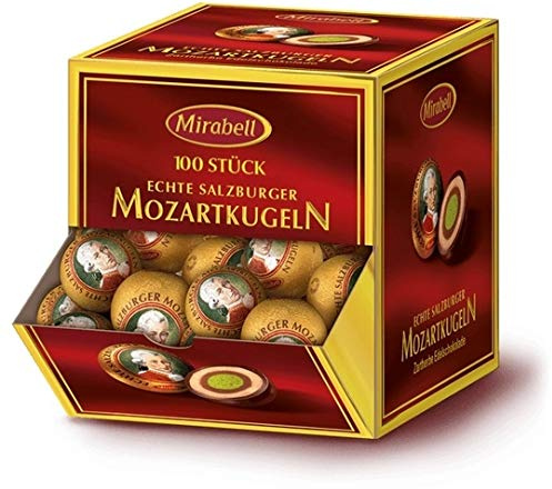 Mirabell Praline - Bolas de Mozart, color crema de turrón y mazapán, caja dispensadora (100 unidades)
