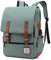 Junlion Vintage Rucksack für Frauen Männer Mädchen - Grün, 28 x 18 x 40 cm, 16-Zoll-Laptop, 11 Liter, Magnetische Schnalle, Oxford-Stoff, Baumwolle, Unisex, Schule, Freizeit, Reise
