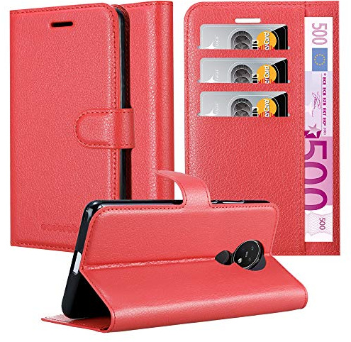 Cadorabo Hülle kompatibel mit Nokia 7,2 Handyhülle aus Premium Kunst Leder Flip Klappbare Stoßfeste Magnetische [Standfunktion] [Kartenfächern] Cover Hülle für Nokia 7,2 Tasche in Rot