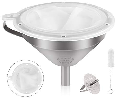 Funnel,Stainless Steel Funnels with Handle & Detachable Strainer,300 Mesh Filter Food Filter Straining Kitchen Funnel for Transferring Liquid,Oil, Juice,Coffee,Wine and Making Jam(13 cm /5.1in)