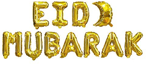 the GreatTony EID Mubarak Ballon-Banner, selbstaufblasende Luftballons für Party-Dekorationen, goldfarben