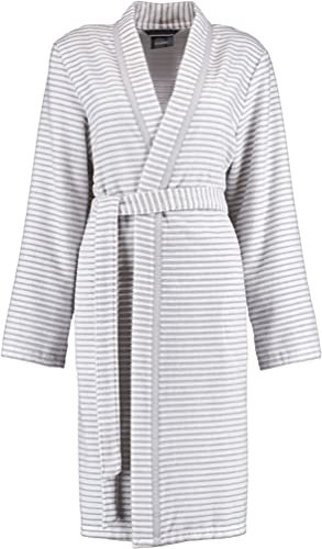 Cawö Damen-Kimono 1214 Farbe weiß-Silber Größe 40 Streifen Cord-Optik Reine Baumwolle