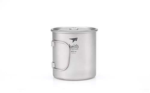 Keith Ti32077 Einwandiger Becher aus Titan mit klappbarem Henkel und Deckel