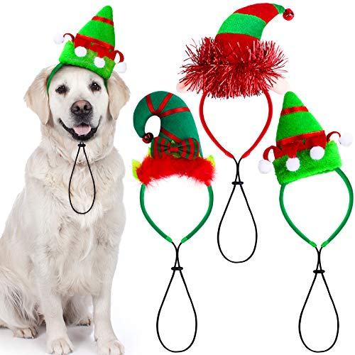 Aneco Weihnachts-Hut für Hunde, 3 Stück, Elfen-Haarreifen für Haustiere, Kostüm für Hund, Welpen, Katze
