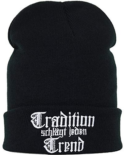EXPRESS-STICKEREI Lustige Strickmütze - Warme Wintermütze mit Spruch Traditon schlägt jeden Trend - Biker Beanie für Damen und Herren - Unisex Wollmütze - Heavy Metal Haube mit Spruch