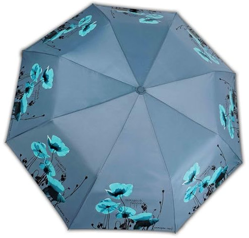 H.DUE.O By Barbara Vee Design Papaveri. Ombrello a Scatto Donna Pieghevole Automatico. Ombrello da Borsa Antivento Robusto [POPPIES] [TURCHESE]