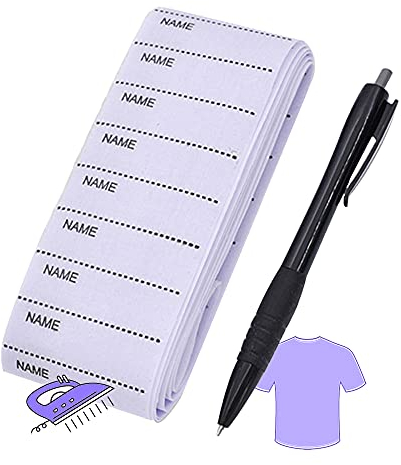 200 Pcs White Name Tags for Clothes, XCOZU Writable Iron on Name Labels for Clothes Sew in Personalised, Washable Name Tapes Woven Clothing Name Labels for Kids School Uniform Stick On Care Home(Pen)