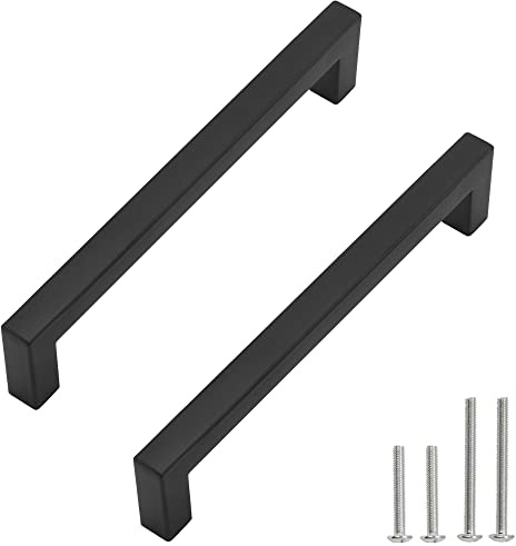 Redunest Cabinet Pulls Matte Black Cabinet Handles Furniture Handles Door Handles Square Drawer Handles Pack of 10 192mm Hole Centers Stainless Steel