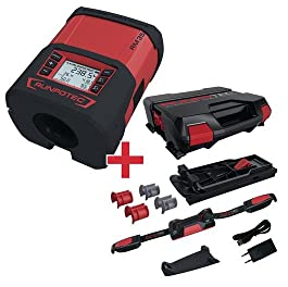 Runpotec RM35 Digital Cable Length Measure Device, Rot/Schwarz, Ergonomic Grip, RM35 Model, Includes Belt with Clip System, Anchor Pad, Guide Jaws, USB-C Charging Cable
