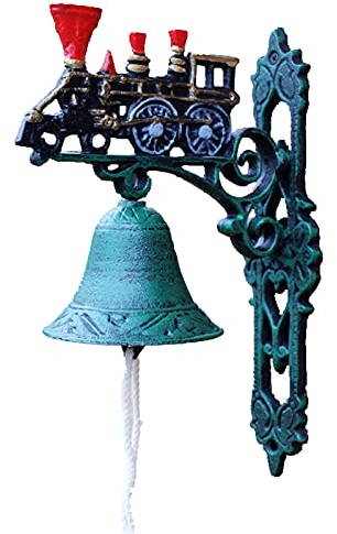 WLALLSS Medieval Steam Train Engine Locomotive Door Bell, Exquisite Painted Cast Iron Bell for Playhouse Outside, Counry Farm Ship Bell