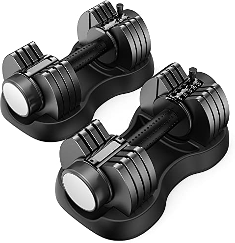 25 lbs einstellbares Hantelset 2er Set mit Anti-Rutsch-Griff & automatisch einstellbarenHantelscheiben & Ablageschale, verstellbaren Gewichten für das Körpertraining zu Hause