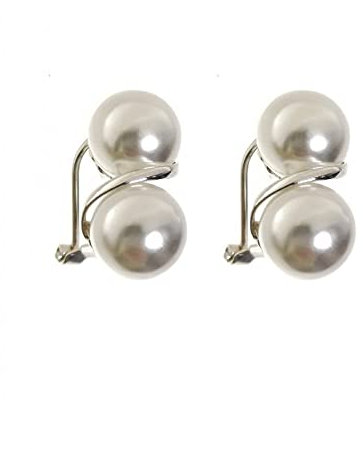 Minoplata Pendientes tu y yo Perlas 10 Mm. en Plata de ley 925 con cierre omega