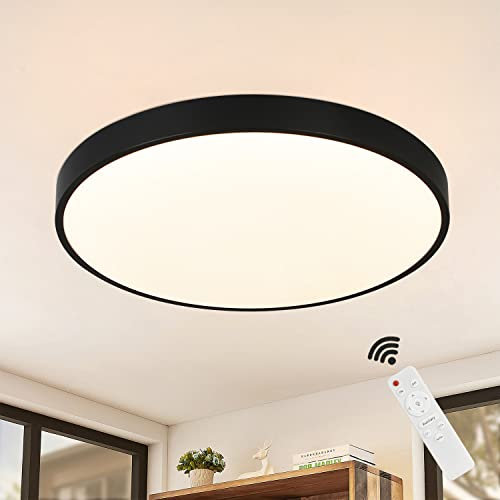 CBJKTX LED Deckenleuchte Dimmbar mit Fernbedienung - 30W Deckenlampe Schwarz Badlampe IP44 Wasserdicht Flach Rund Küchenlampe Warmweiß/Neutralweiß/Kaltweiß für Wohnzimmer Schlafzimmer Flur Bad Büro