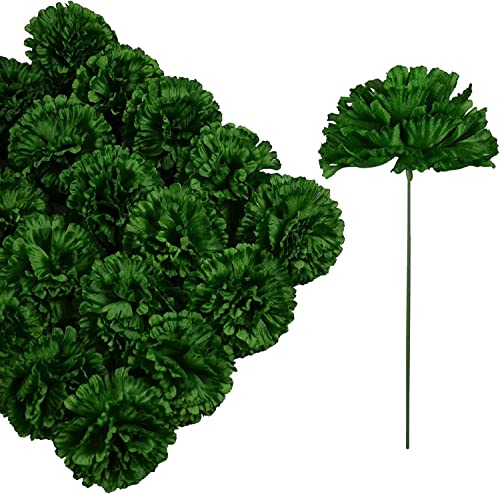 Seide Nelke Blume, 50 künstliche Blumen, verwendet für Hochzeitsdekoration DIY handgemachte Blumen, Nelke Blume Durchmesser 3,5 Zoll und 6 Zoll Stiel (Grün)