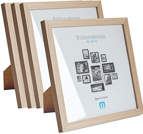 4 Stk. Bilderrahmen 20x20cm in natur aus MDF, minimalistisch & modern für Fotos & Bilder. Inkl. Acrylglasschutz. Eignet sich als Tisch-Aufsteller und für die Wand, Hochformat oder Querformat.
