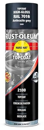 Rust-Oleum Hard Hat Couche de finition, Peinture industrielle en aérosol à séchage rapide pour métal, bois et béton, 500ml (Gris Anthracite RAL7016)