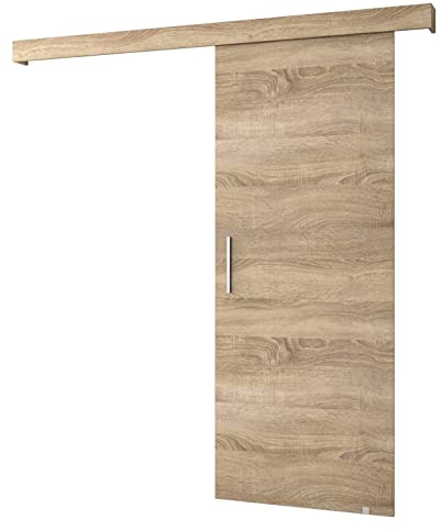 KRYSPOL Schiebetürsystem Salwador 1 Komplett-Set für Schiebetüren, Trennwände Innentüren, Modern Design (Sonoma Eiche/Gitter: Sonoma Eiche/Griff: Silber)
