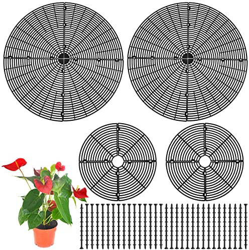 Newtay 4 Pcs Plant Pot Grid Soil Protector Covers Cuttable Flower Protector 1 from Animals 20.5 11.8 Cat Digging Stopper Plant Pot Cover with Stakes for Indoor Outdoor Gardening(Black)