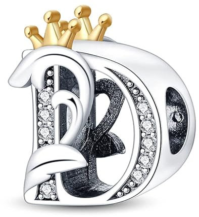 TINSLO Charm Anhänger Damen Buchstabe D für Armband 925 Sterling Silber Charms Beads passend für Pandora Armband und Halskette, Kompatibel mit Europäischen Armbänder für Frauen Mädchen