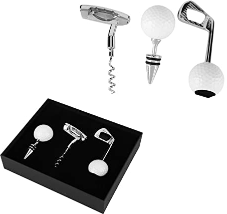Ouvre-bouteille de balle de golf, ensemble de tire-bouchon en alliage de zinc de 3 pièces ouvre-bouteille/bouchon avec boîte-cadeau pour les amateurs de golf et outils de vin de bière