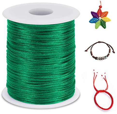 LEREATI Nylon Cord 2.5mm x 100m, Satin Cord Nylon String Macrame Cord, Coloured Beading Thread String for Making Bracelet, Necklace, Chinese Knot, Jewellery (Turquoise Green)
