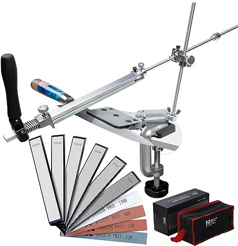 CWOVRS Messerschärfer Profi, RX-008 Messerschärfsystem, 360° Flip Drehung mit festem Winkel, Präzise Upgrade Slider, Küchenchef-Messerschärfer Set mit 4 Schleifsteine + 6 Diamantsteine