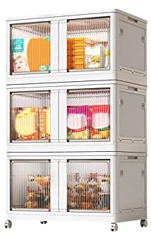 Ergocar Caja de Almacenamiento de Plegable, Transparente Cajas de Almacenamiento Apilables con Ruedas, Apertura de Cinco Lados, Cajas de Almacenamiento Plástico para Dormitorios, Salas de Estar