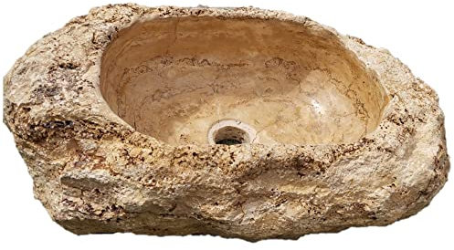 Lavabo rond en marbre travertin poli et bombé