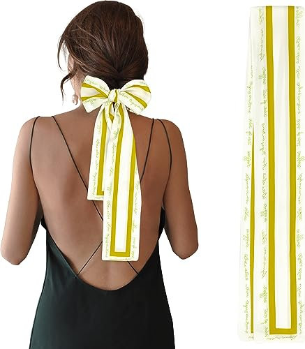 Mengmeng Angel Designer Brief gedruckt Halstuch Mode Haar Schlank Bandeau Handtasche Griff Band Schal für Frauen und Mädchen, E-handschriftlich gelb, Einheitsgröße