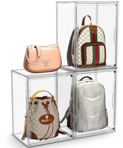 MSHOMELY Geldbörsen-Organizer für Schrank, 3 Packungen, transparenter Handtaschen-Aufbewahrungs-Organizer, Acryl-Vitrine für Handtasche/Geldbörse, stapelbar, Taschen-Organizer mit magnetischer Tür für