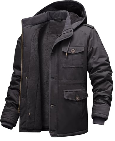 CHEXPEL Herren Winterjacken mit Abnehmbarer Kapuze Fleece Gefüttert Baumwolle Militär Arbeitsjacken Oberbekleidung Mäntel mit Taschen, Grau, X-Large