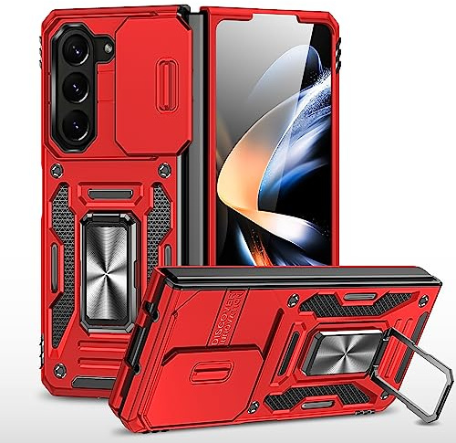 YmhxcY For Samsung Galaxy Z Fold 5 Case,Military Grade Protective Case,With [Upgraded] Slide Camera Cover,360° Rotate Metal Stand Magnetic Case,for Samsung Galaxy Z Fold 5 5G-Red
