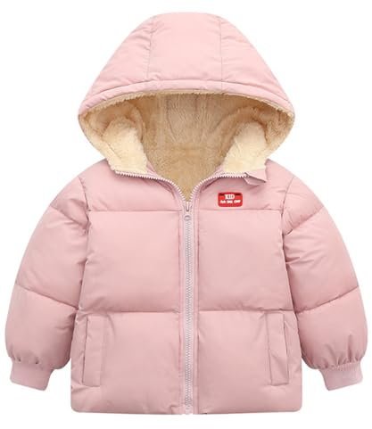 Kids4ever Giacca da Bambina con Cappuccio Cappotto Invernale da Bambino Caldo Foderato in Pile Giubbotto Tuta da Neve Rosa 18-24 Mesi
