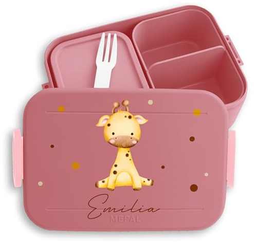 Kinder Bento Box Midi Lunchbox für Mepal Bentobox - Giraffe Geschenk Giraffen Afrikanisches Tier Giraffenliebhaber - 900 ml - Rosa - jausenbox und kita bedrucken tiere snackdose snackbox brotdose