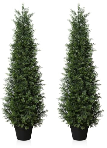 Fopamtri Kunstpflanze Zeder Künstlich 120 cm Künstliche Pflanzen im Topf, Konifere Künstlich Outdoor UV Geschützt für Haus Wohnzimmer Garten VerandaDekoration (2 Stück)