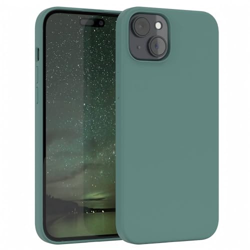 EAZY CASE Premium Silikon Handyhülle kompatibel mit iPhone 15 Plus Slimcover mit Kameraschutz und Innenfutter, Silikonhülle, Schutzhülle, Bumper, Handy Case, Hülle, Softcase, Nacht Grün