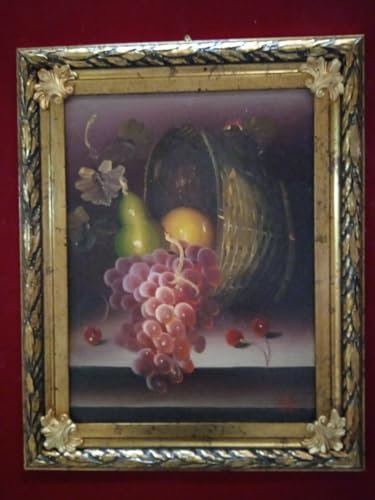 Gemälde Obst im antiken Stil, Rahmen aus Holz, Blattgold, antik, 40 x 50 cm