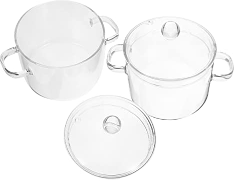 ABOOFAN 2 Pièces Pot De Soupe Casseroles Transparentes Pour Cuisiner Chauffe-lait Mijoter Fondue Cocotte Marmites Verre à Haute Teneur En Borosilicate Coréen De Bébé Ustensiles De Cuisine