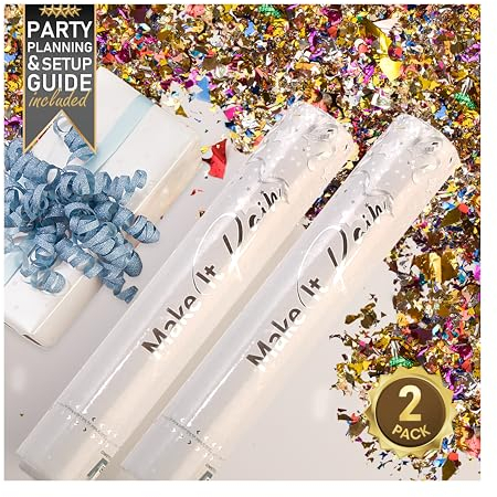 PrimePure Sparacoriandoli Colorati - Cannone Coriandoli Multicolore - Confezione da 2 - Tubo Cannoni Spara Coriandoli Ideale per Matrimonio, Feste, Compleanno, Laurea, Carnevale