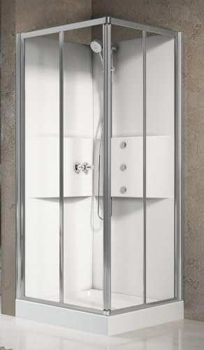 Novellini Media 2.0 A Idromassaggio 90x90 cm Cabina Doccia Multifunzione Apertura Ante Scorrevoli Montaggio Angolo Destro Sinistro Miscelatore Termostatico Vetro Trasparente Profilo Silver Alto 210cm