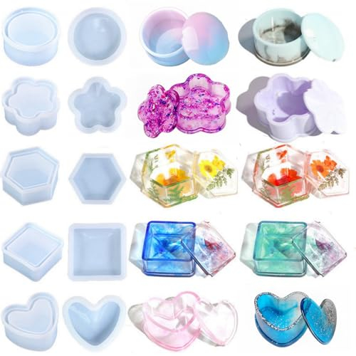 HenfuME 5 PièCes Moule en Silicone pour Resine, Moule Resine Epoxy, Moule Silicone Resine, Moule Jesmonite Hexagonale/Carré/Rond pour Bijoux Stylo Support Pot De Fleurs etc.