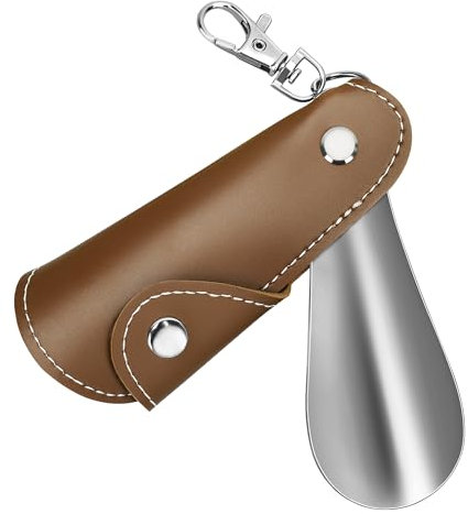 NINEMAX Petit Chaussepied Metal 11.2cm,Mini Chausse Pieds Métal Solide Petit Acier Inoxydable Convient Adultes Voyages(Marron Clair)