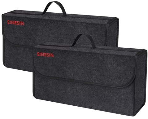 Einesin Car Boot Organiser Bag Anti Slip Foldable, Car Boot Tidy for Tools Breakdown Emergency Travel Tidy Van Caravan - Dark Grey Carpet Material - Suitable for All Vehicles (50x15x25cm-2PCS)