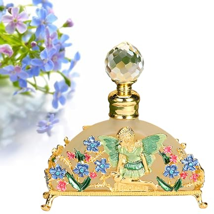 Holzsammlung Flacon de Parfum Vide 20ml - Style Vintage en Verre avec Motif Ange et Fleurs - Bouteille Rechargeable et Réutilisable pour Voyage, Maison, Décor Commode