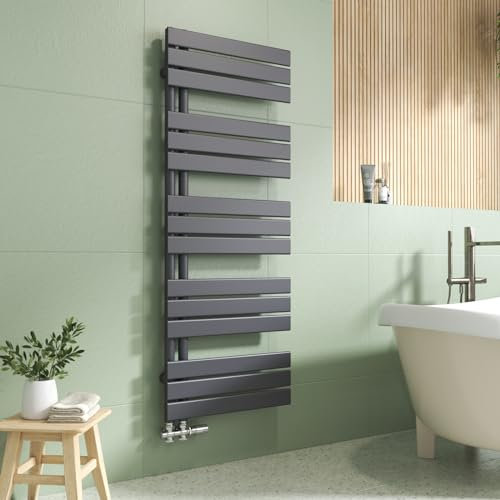 EMKE Handtuchheizkörper Seitenanschluss 1320x500 mm, Badheizkörper Handtuchhalter Handtuchwärmer Handtuchtrockner Badezimmer Heizkörper Flach Handtuchheizung Anthrazit 695W