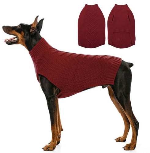 Katzinst Hundepullover,Hund Pullover für Große Hunde,Strickwaren Pullover Hund, Dickes Material Pullover Haustiermantel für Winter, Fleece Hund Pullover für Golden Retriever,Rot,3XL