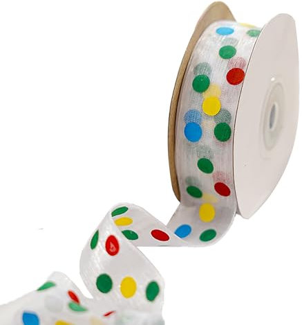 duoyif Dekoband Punkte 2,5cm 22m Geschenkband Organzaband, Chiffon Band Schleifenband, Organza Dekoband Für Weihnachten Hochzeit Deko Geschenkverpackung Geburtstag Bastelarbeiten (Bunte Punkte)