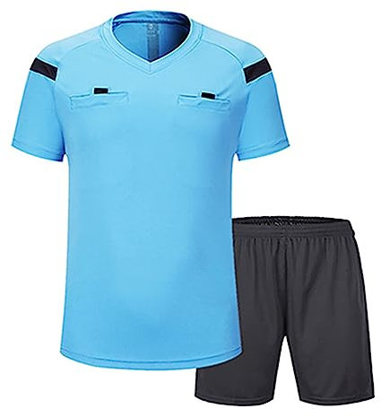 CHICTRY Men's Football Referee Uniform Outfits Short Sleeve Soccer Jersey and Active Shorts Set Tracksuit Sportwear Sky Blue XXL