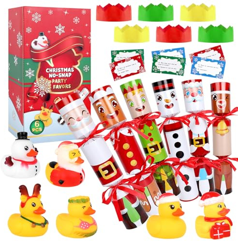 VEYLIN Knallbonbons für Weihnachten, ohne Schnappen, für Kinder, Partytisch, mit Weihnachtsenten, Partyhut und Witz, 6 Stück